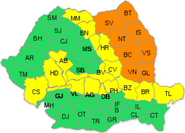 Meteorologii au emis noi avertizări COD GALBEN şi PORTOCALIU de vreme rea 2 coduri.png