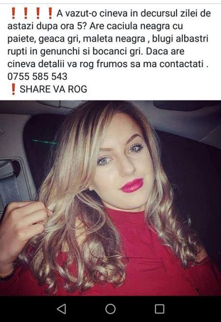 Update BRAȘOV. Tânăra de 20 de ani a fost găsită după opt ore 2 ralucadisparuta.jpg