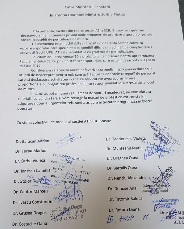 BRAȘOV. Medicii de la ATI sunt gata de grevă generală 2 fotoscrisoaremedici.jpg
