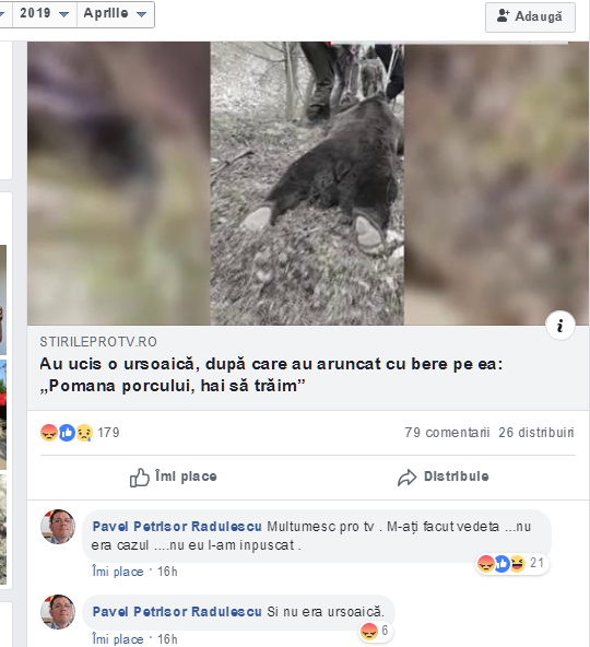 Edil filmat în timp ce batjocorea un urs ucis cu aprobarea Ministerului Mediului. „Mulţumesc pro tv . M-ați făcut vedetă ...nu era cazul ....nu eu l-am înpuşcat” 2 primarurs.png