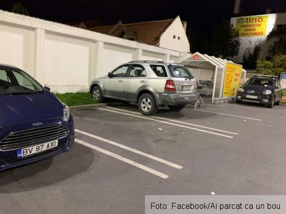 BRAȘOV. Autoturism „cocoțat” pe spațiul verde, la supermarket (FOTO) 2 FB_IMG_1570815189880_273888.jpg