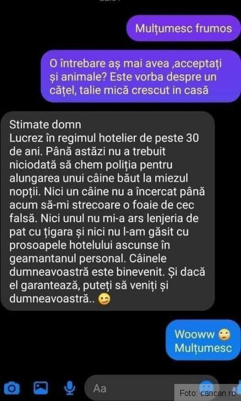 Răspunsul unui hotelier din BRAȘOV, privind acceptarea animalelor de companie, viral pe internet! „ Până astăzi, nu a trebuit niciodată să...” 2 discutie.jpg