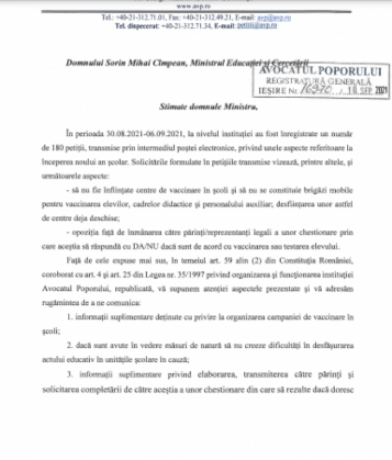 COVID-19. Avocatul Poporului solicită lămuriri privind VACCINAREA în ȘCOLI și CHESTIONARELE aplicate părinților 3 avocatul poporului_291185.png