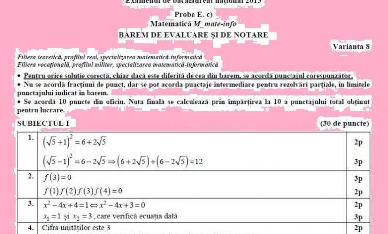 BAC 2015. Cele patru tipuri de subiecte la matematică şi baremele de notare 1 subiectmateinfo.jpg
