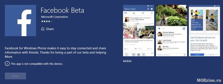 Vă recomand Facebook beta Universal App, de Windows 10 Mobile 1 facebook-w10.jpg