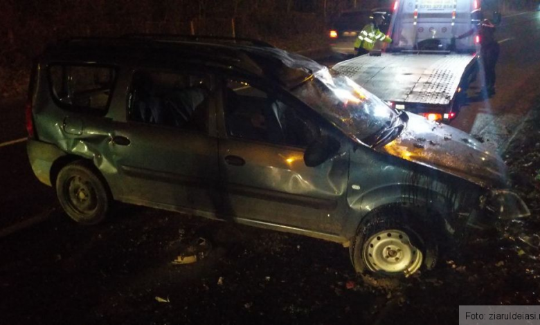 O șoferiță s-a răsturnat cu mașina, după ce a lovit un parapet 1 accidentbucium_2.jpg