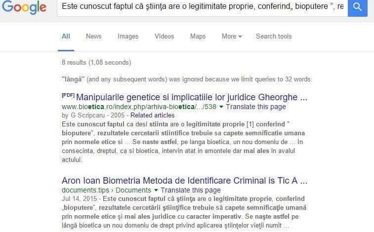 BRAŞOV. Poliţistul Marian Godină a revenit cu noi atacuri la adresa chestorului Ioan Aron: „Ce-ați făcut domnule doctor? Ați copiat? Google aşa arată” 1 plagiatlucraredoctorat.jpg