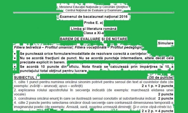 UPDATE BAC 2016. Subiectul şi baremul la română clasa a XI-a uman 1 baremumanxi.jpg