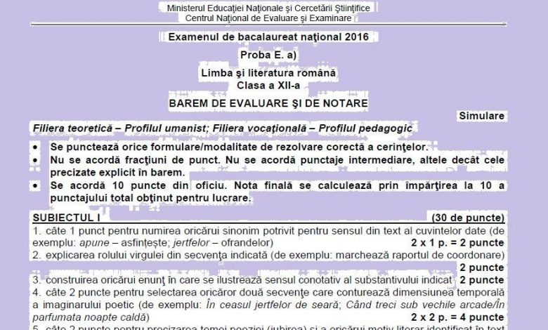 UPDATE BAC 2016. Subiectul şi baremul la română clasa a XII-a uman 1 baremumanxii.jpg