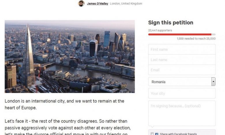 BREXIT. Petiție: Londra să se rupă de Marea Britanie, pentru a rămâne în UE 1 petitie2.jpg