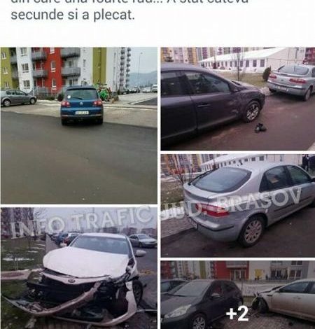 BRAȘOV. Mai multe autoturisme și un semn de circulație, distruse de un șofer, în Avantgarden (FOTO) 1 accidentavantgarden.jpg