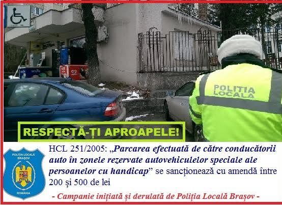 BRAŞOV. Nu degeaba sunt numite „locuri de parcare pentru persoanele cu dizabilităţi"! 1 campanie-pol-locala.jpg