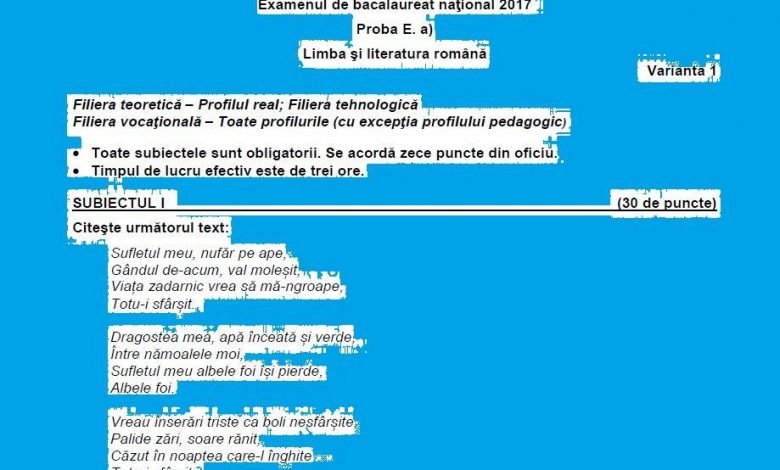 Update BAC 2017. Subiectul complet la română - real, tehnologic şi vocaţional 1 subiectromreal.jpg