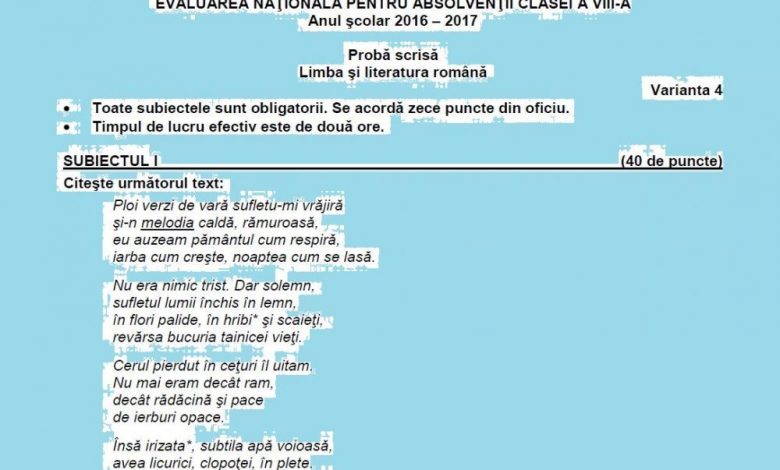 UPDATE Evaluarea Naţională. Subiectul complet la Limba şi literatura română 1 subrom0.jpg