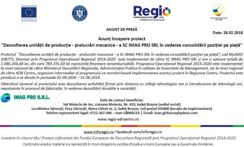 Anunț începere proiect ”Dezvoltarea unității de producție - prelucrări mecanice - a SC IMAG PRO SRL în vederea consolidării poziției pe piață” 1 lansareproiectsmis-724x415px.jpg