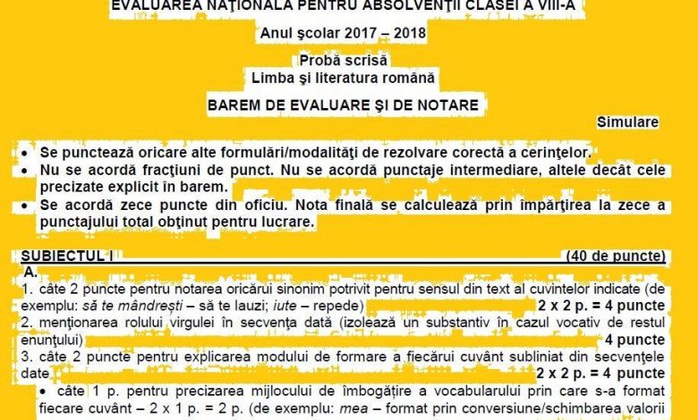 Evaluarea Națională. Cum se punctează răspunsurile la limba română 1 barem_6.jpg