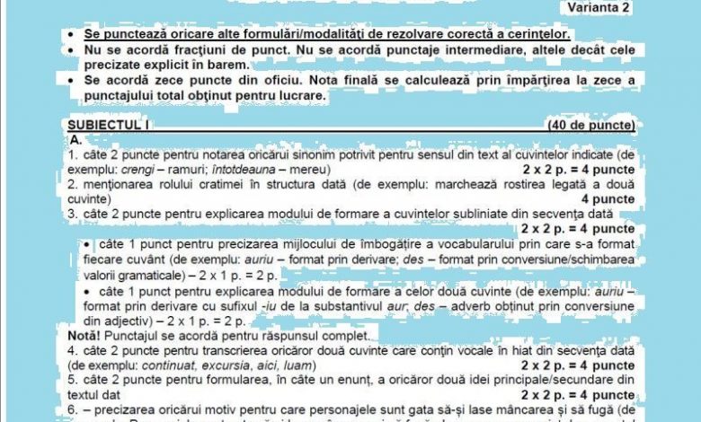 Evaluarea Naţională 2018. Răspunsurile corecte şi punctarea lor la limba română 1 baremrom8.jpg