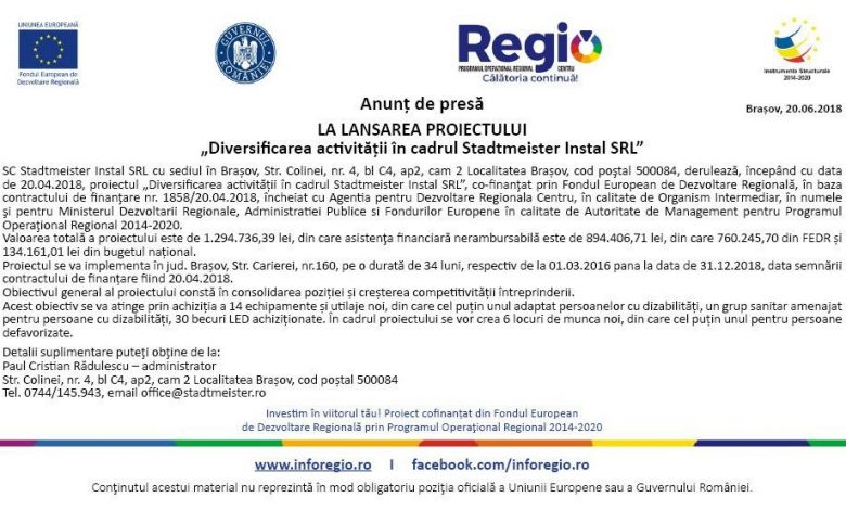Anunț de presă | LANSAREA PROIECTULUI „Diversificarea activității în cadrul Stadtmeister Instal SRL” 1 stadtmeister-724x415px.jpg