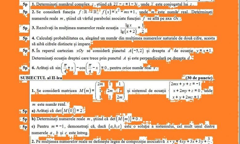 BAC 2018. Cele patru subiecte la matematică şi cum se punctează 1 submatebac2018.jpg