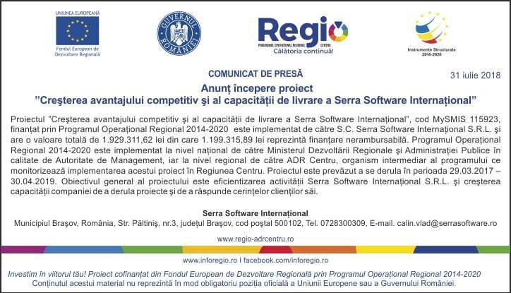 COMUNICAT DE PRESĂ | Anunț începere proiect ”Creşterea avantajului competitiv şi al capacităţii de livrare a Serra Software Internaţional” 1 comunicatpresaserrasoft.jpg