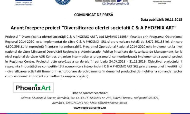 Anunț începere proiect „Diversificarea ofertei societăţii C & A PHOENIX ART” 1 comunicat_3.jpg