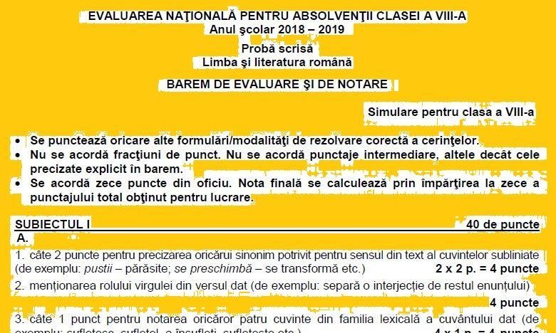 EN 2019. Baremul la clasa a VIII-a. Răspunsurile corecte şi cum se punctează 1 baremromviii.jpg