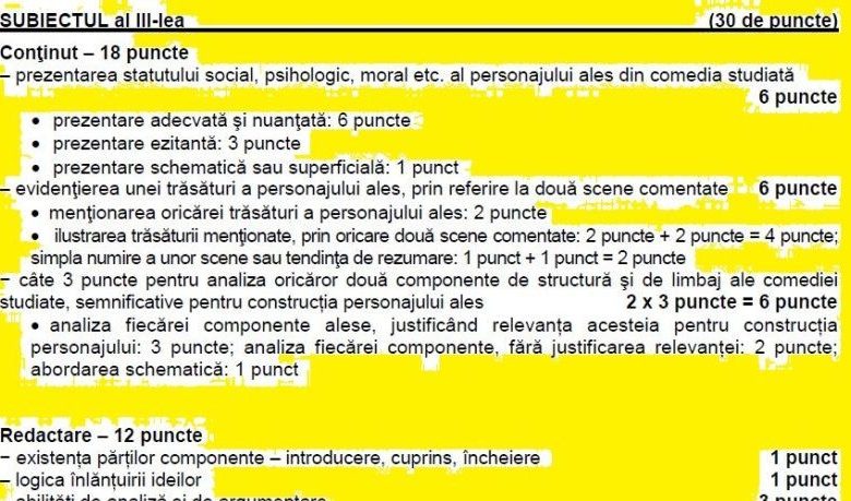 BAC 2019. Baremul de notare la română, clasa a XI-a 1 baremromxi.jpg