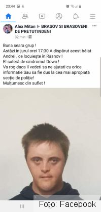 Județul BRAȘOV. Tânăr cu Sindrom Down, dat dispărut! Update: Băiatul a fost GĂSIT! 1 Screenshot_20191201-234416_Facebook_275584.jpg