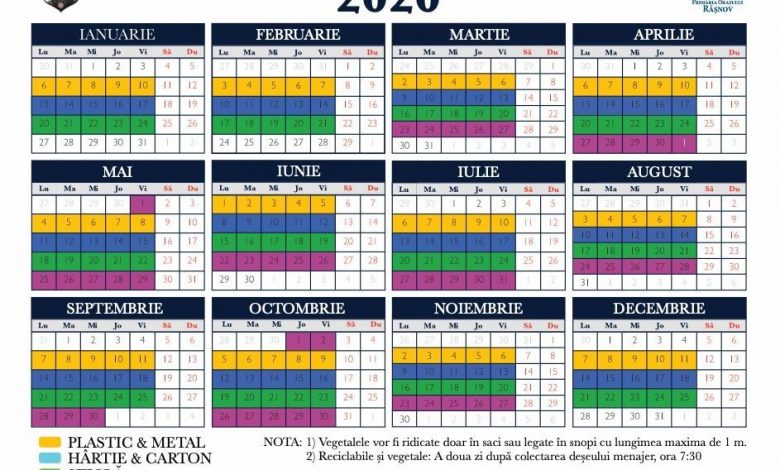 Judeţul BRAŞOV. Program pentru colectarea selectivă a deşeurilor în 2020, stabilit de autorităţi 1 calendardeseurirasnov.jpg