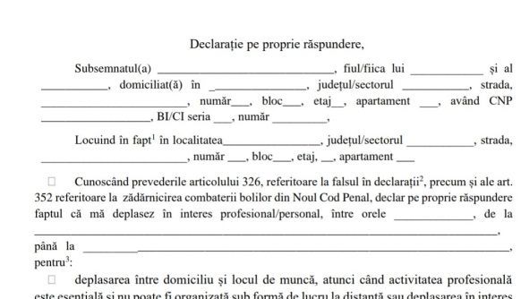 CORONAVIRUS. De unde puteţi descărca declarația pe proprie răspundere necesară pentru a putea ieși din casă. De la ora 12.00, declaraţia este obligatorie 1 model1_3.jpg