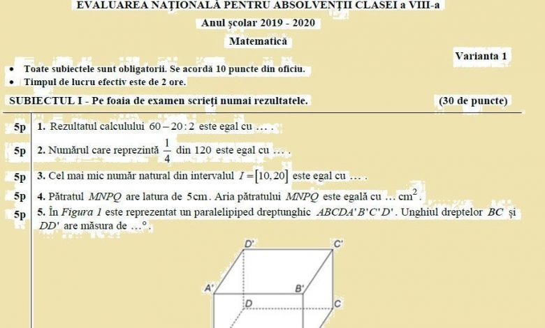Update EN 2020. Subiectul complet și baremul la matematică: răspunsurile corecte și cum se punctează 1 sub.jpg