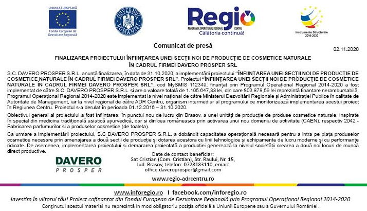 FINALIZAREA PROIECTULUI „ÎNFIINȚAREA UNEI SECȚII NOI DE PRODUCȚIE DE COSMETICE NATURALE ÎN CADRUL FIRMEI DAVERO PROSPER SRL” 1 advertorial.png