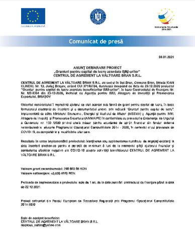 ANUNŢ DEMARARE PROIECT „Granturi pentru capital de lucru acordate IMM-urilor” - CENTRUL DE AGREMENT LA VÂLTOARE BRAN S.R.L. 1 valtoare.png