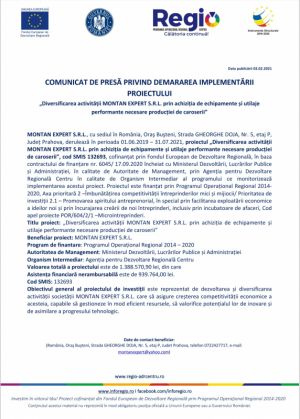 COMUNICAT DE PRESĂ PRIVIND DEMARAREA IMPLEMENTĂRII PROIECTULUI „Diversificarea activității MONTAN EXPERT S.R.L. prin achiziția de echipamente și utilaje performante necesare producției de caroserii” 1 20210202_093757_286149.jpg