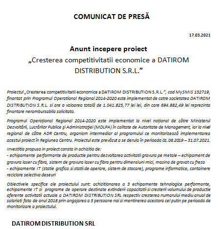 Anunț începere proiect „Creșterea competitivității economice a DATIROM DISTRIBUTION S.R.L.” 1 datirom.png