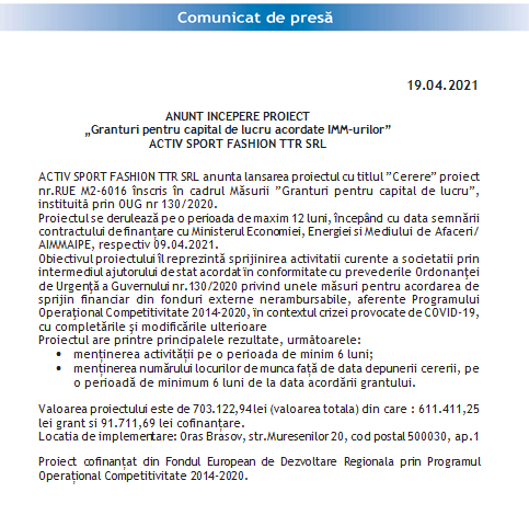 ANUNȚ ÎNCEPERE PROIECT „Granturi pentru capital de lucru acordate IMM-urilor” ACTIV SPORT FASHION TTR SRL 1 activ.png
