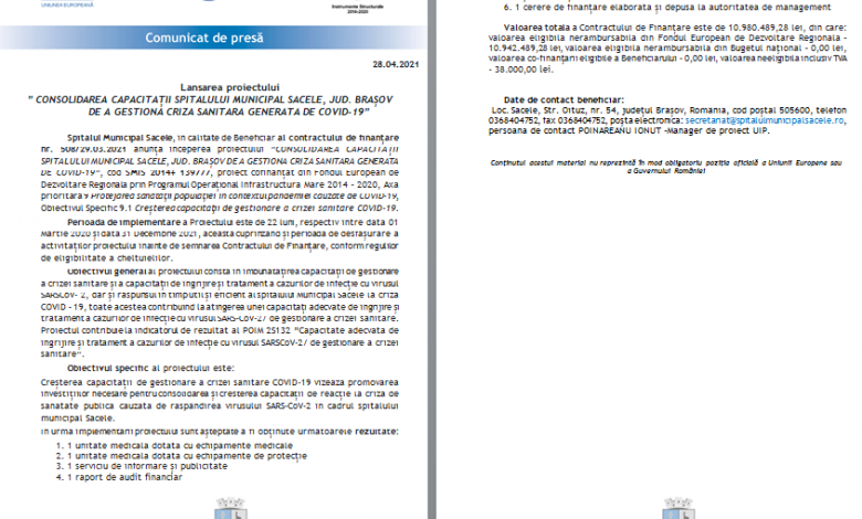 Lansarea proiectului „CONSOLIDAREA CAPACITĂȚII SPITALULUI MUNICIPAL SĂCELE, JUD. BRAȘOV DE A GESTIONA CRIZA SANITARĂ GENERATĂ DE COVID-19” 1 spital_4.png
