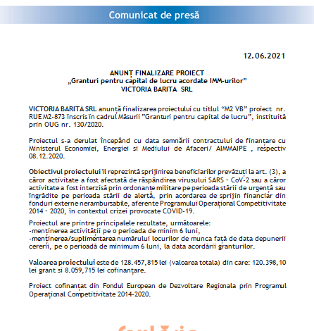 ANUNȚ FINALIZARE PROIECT „Granturi pentru capital de lucru acordate IMM-urilor” - VICTORIA BARITA SRL 1 barita.png