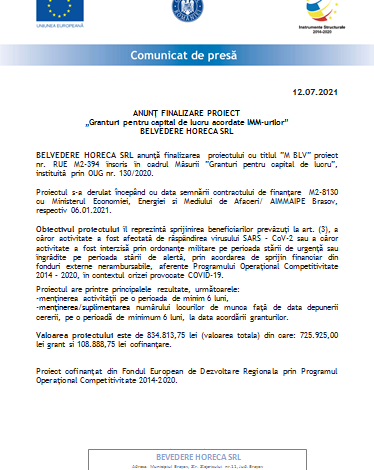 ANUNȚ FINALIZARE PROIECT „Granturi pentru capital de lucru acordate IMM-urilor” - BELVEDERE HORECA SRL 1 belvedere_2.png