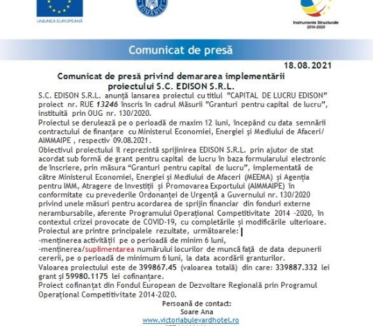 Comunicat de presă privind demararea implementării proiectului S.C. EDISON S.R.L. 1 edison.png