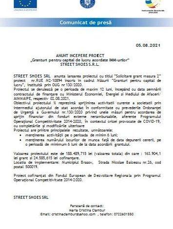 ANUNȚ ÎNCEPERE PROIECT „Granturi pentru capital de lucru acordate IMM-urilor” STREET SHOES S.R.L. 1 grant11.jpg