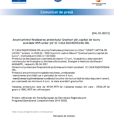 Anunț privind finalizarea proiectului Granturi ptr. capital de lucru acordate IMM-urilor ptr. SC CASA RÂȘNOVEANĂ SRL 1 casa4.png