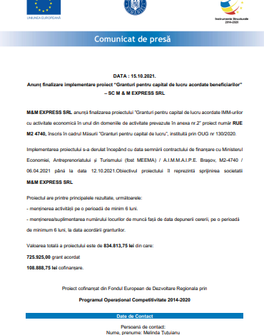 Anunț finalizare implementare proiect „Granturi pentru capital de lucru acordate beneficiarilor” - SC M&M EXPRESS SRL 1 mm.png