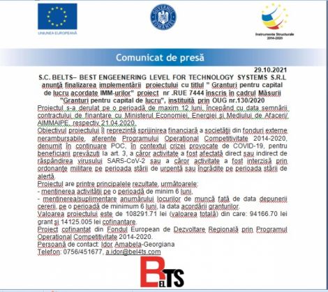 S.C. BELTS – BEST ENGEENERING LEVEL FOR TECHNOLOGY SYSTEMS S.R.L anunţă finalizarea implementării proiectului cu titlul „Granturi pentru capital de lucru acordate IMM-urilor” 1 poza (7)_292305.jpg
