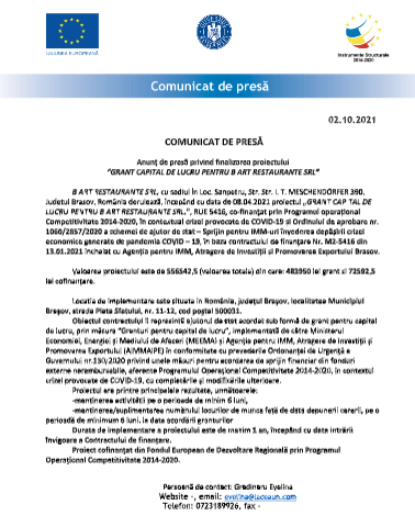 Anunț de presă privind finalizarea proiectului „GRANT CAPITAL DE LUCRU PENTRU B ART RESTAURANTE SRL” 1 proiect_19.png
