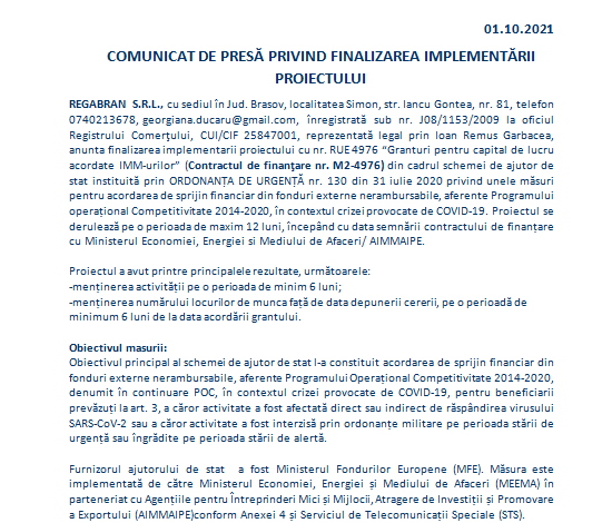 COMUNICAT DE PRESĂ PRIVIND FINALIZAREA IMPLEMENTĂRII PROIECTULUI 1 regaban.png