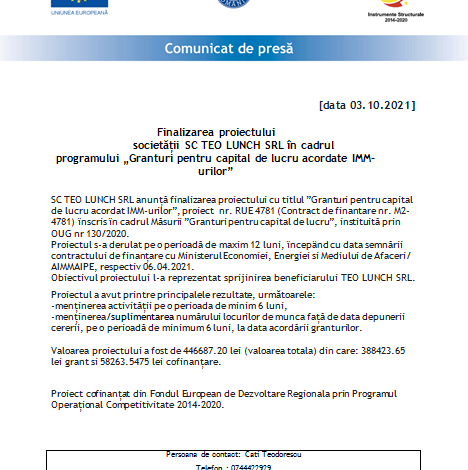 Finalizarea proiectului societății SC TEO LUNCH SRL în cadrul programului „Granturi pentru capital de lucru acordate IMM-urilor” 1 teo3.png