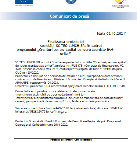 Finalizarea proiectului societății SC TEO LUNCH SRL în cadrul programului „Granturi pentru capital de lucru acordate IMM-urilor” 1 teo5.png