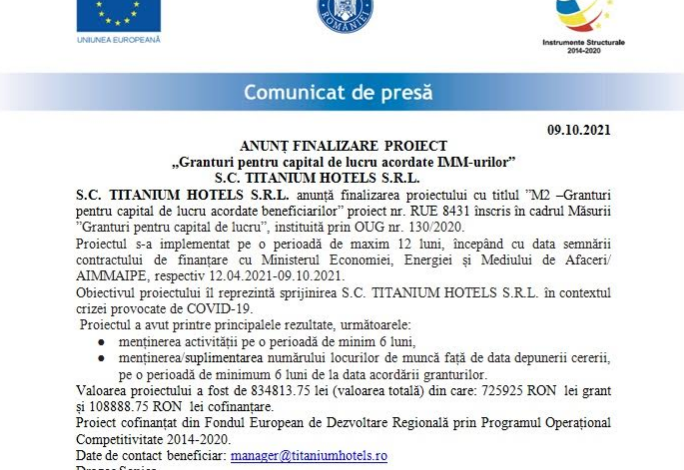 ANUNȚ FINALIZARE PROIECT „Granturi pentru capital de lucru acordate IMM-urilor” - S.C. TITANIUM HOTELS S.R.L. 1 titanium_2.png