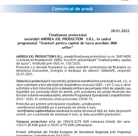 Finalizarea proiectului Societății ANDREA XXL PRODUCTION S.R.L. în cadrul programului „Granturi pentru capital de lucru acordate IMM-urilor” 1 andrea_2.png